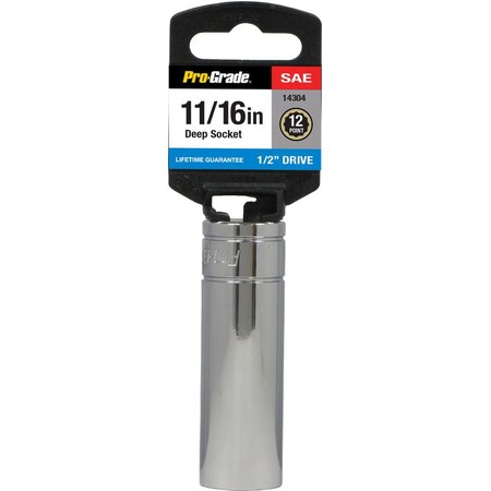 Pro-Grade Tools 1/2" Dr. 12 Pt. 11/16" Deep Socket 14304